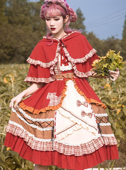 Little Red Riding Hood Series JSK Retro Pastoral Style Sweet Lolita Sling Dress And Cloak  |  Sweet Lolita Dresses