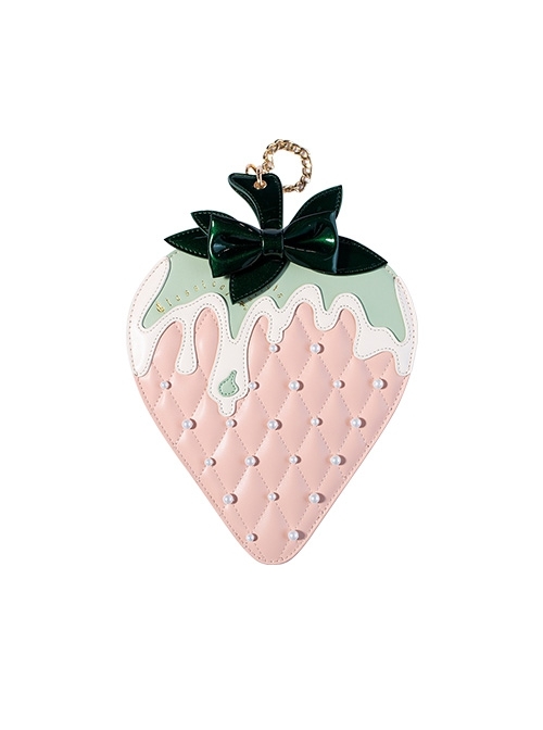 Little Strawberry Series PU Leather Natural Shell Bead Strawberry Sweet Lolita Daily Portable Messenger Bag  |  Lolita Bags