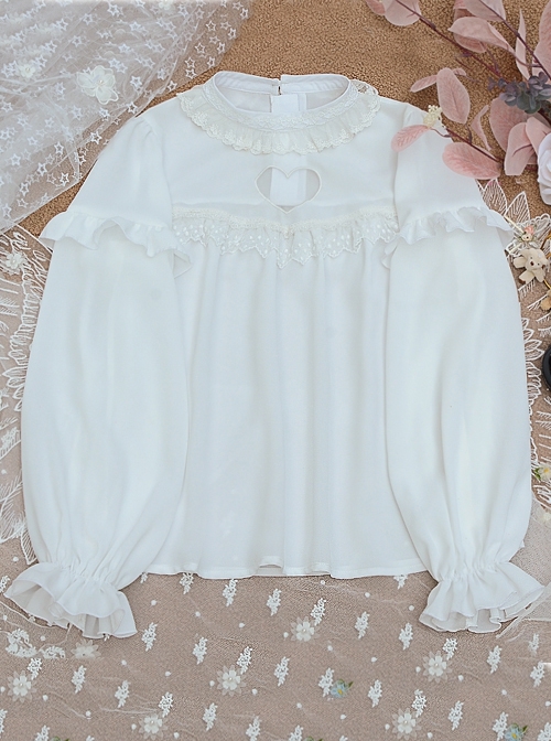 Little Wish Series Spring Sweet White Long Sleeve  Hollow Love Princess Loose Thin Sweet Lolita Shirts Blouses  |  Blouses