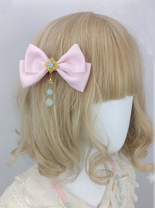 Little Zombie Series Pink Blue Chinese Style Bead Pendant Bowknot Hair Clip Daily Sweet Lolita Hairpin  |  Lolita Hairpins