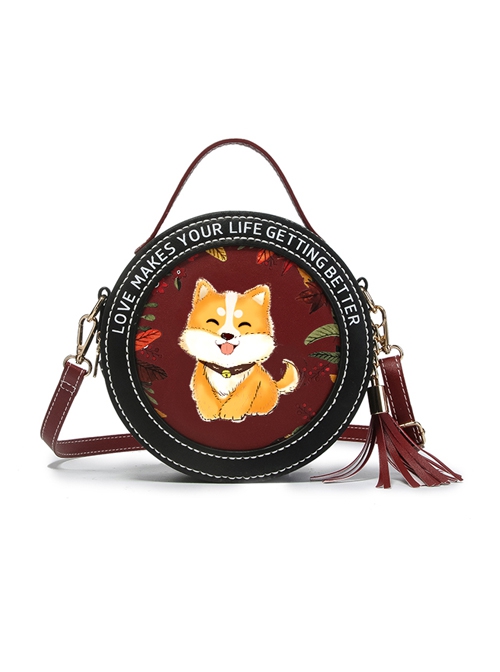 Lolita Cute Cartoon Puppy English Alphabet Print Decoration Round Tassel Bag  |  Lolita Bags