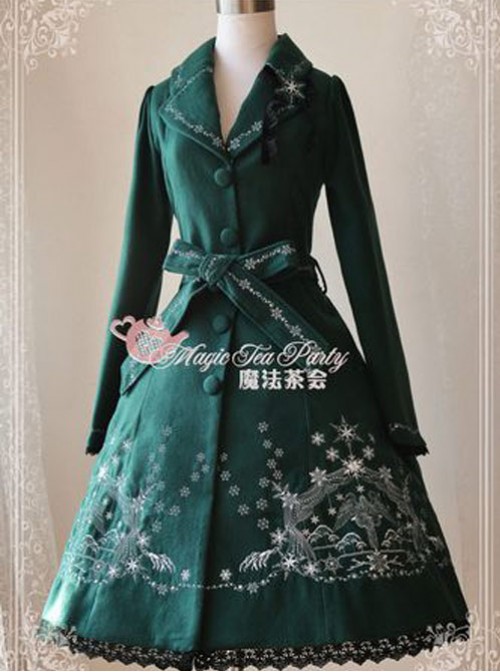 Lolita Dark Green The Mass Of Winter Embroidery Overcoat  |  Coat & Jacket