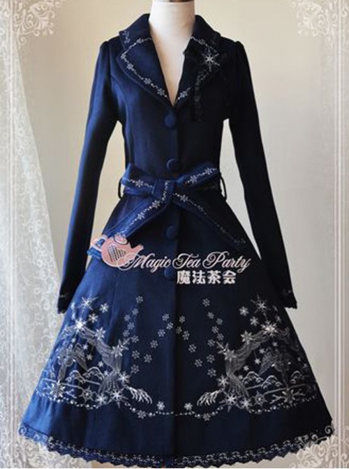 Lolita Navy Blue The Mass Of Winter Embroidery Overcoat  |  Coat & Jacket