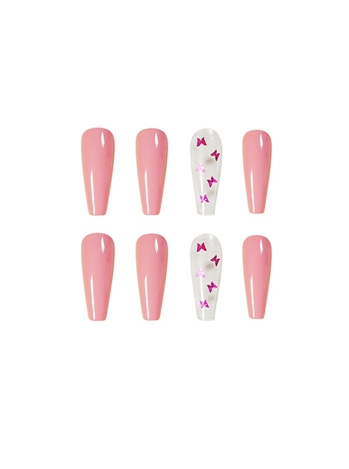 Long Ballet Series Pink Laser Butterfly Transparent Detachable Finished Disposable Manicure Nail Pieces  |  Nails