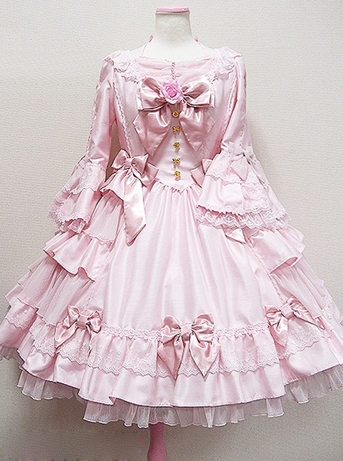 Long Sleeve Bow Lace Ruffles Classic Lolita Dress  |  Classic Lolita Dresses