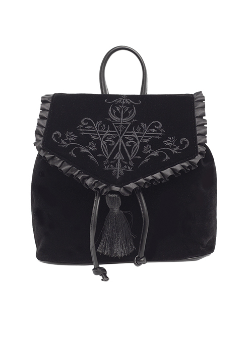 Magic Embroidery Black Velour Bag Gothic Lolita Backpack  |  Lolita Bags