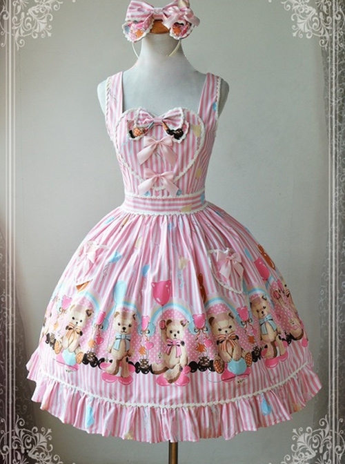 Magic Tea Party Balloon Bear Printing Sweet Lolita Sling Dress  |  Plus Size Lolita Dresses