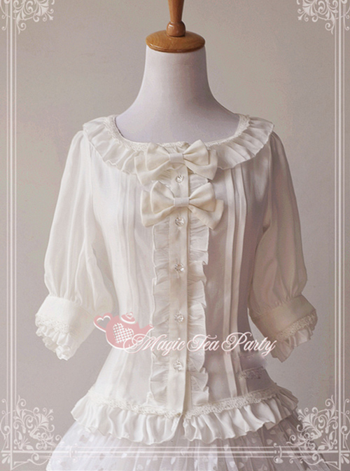 Magic Tea Party Fragrant Summer Series White Lace Half Sleeve Lolita Shirt  |  Blouses