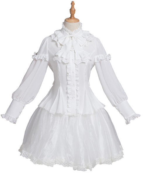 Magic Tea Party Rose Knight Series Classic Lolita White Or Black Long Sleeve Shirt  |  Blouses