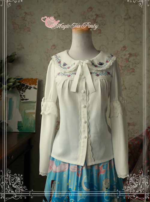 Magic Tea Party Rose Tea Party Series White Chiffon Long Sleeve Lolita Shirt  |  Blouses