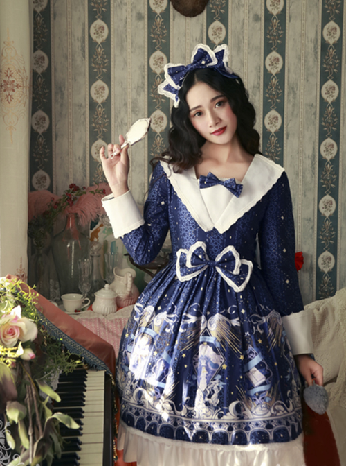 Magic Tea Party Starry Sky City Series Printing Long Sleeve Classic Lolita Dress  |  Classic Lolita Dresses