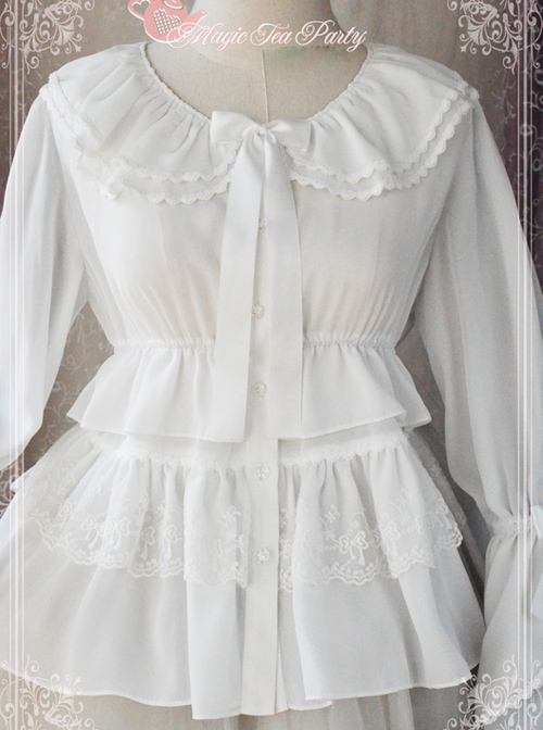 Magic Tea Party White Chiffon Lace Loose Cute Lolita Shirt  |  Blouses