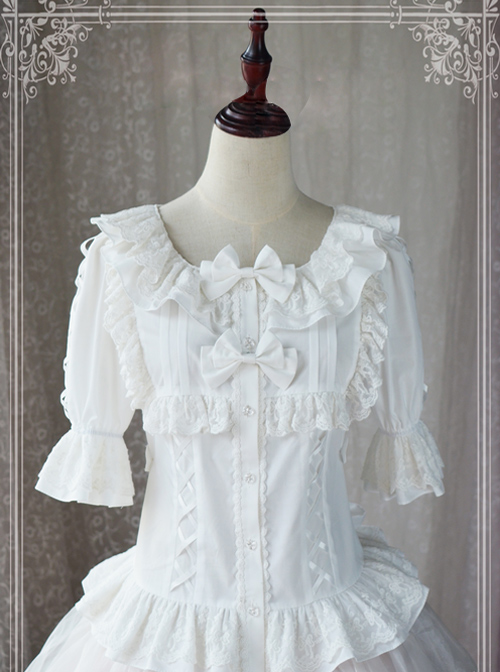 Magic Tea Party Wind’s Child Series White Short Sleeve Lolita Shirt  |  Blouses