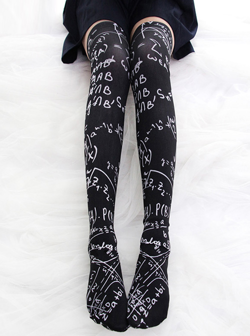 Mathematical Formula Series Printing Gothic Lolita Black Stockings  |  Lolita Socks