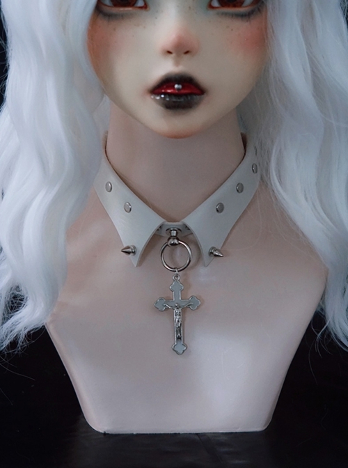 Metal Cross White False Collar Metal Studs Punk Lolita Necklace  |  Lolita Necklaces