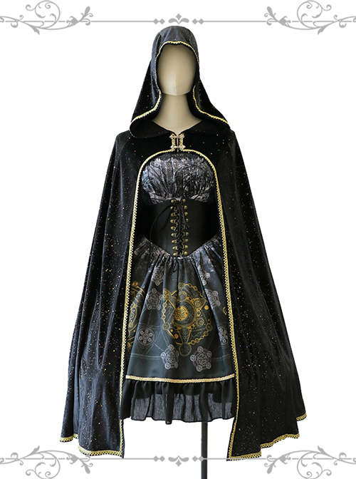 Meteorite Magic Gothic Lolita Bronzing Black Cloak  |  Coat & Jacket