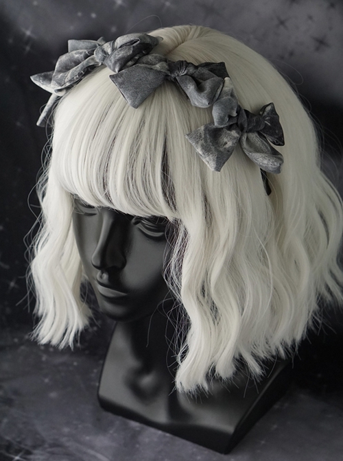 Minimalistic Elegant Gray Bow Halo Dyeing Asymmetric Design Gothic Lolita Headband  |  Lolita Headbands