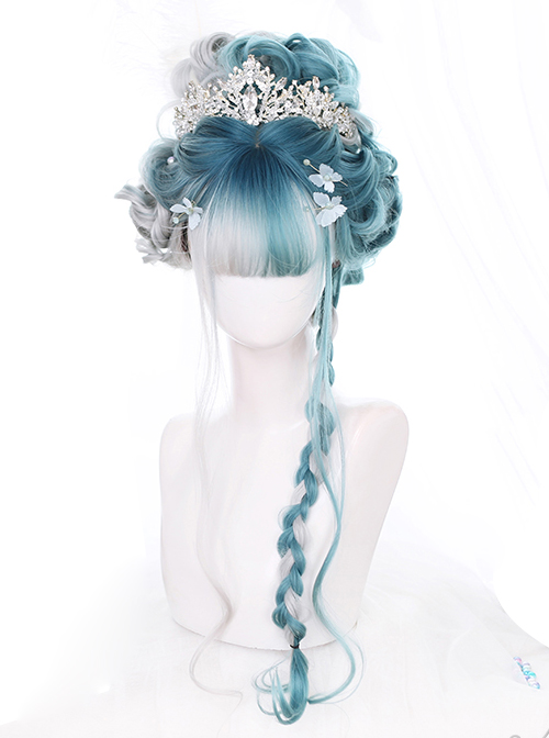 Mint Color And Gray Natural Gradient Long Curly Hair Classic Lolita Wigs  |  Wigs