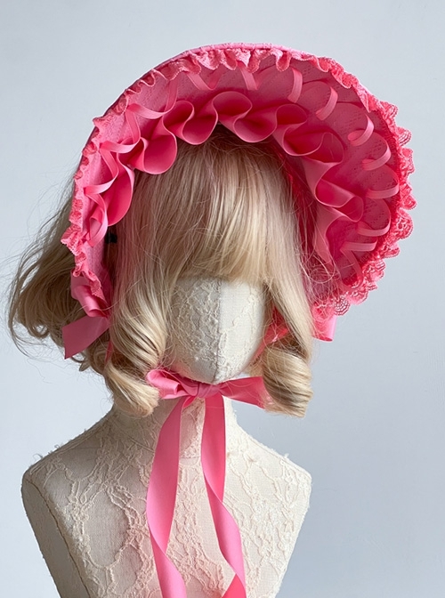 Miss Fulla Series Rose Pink Simple Lace Jacquard Lace-Up Bow-Knot Sweet Lolita Headband  |  Lolita Headbands