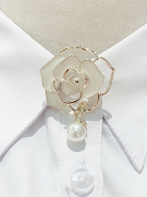 Miss Reza Series Three-Dimensional Enamel Rose Design Pearl Decoration Classic Lolita Delicate Cutout Brooch  |  Lolita Necklaces