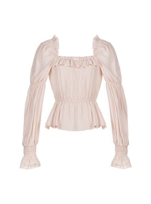 Mountain Gardenia Series Ruffles Retro Square Neck Classic Lolita Puff Long Sleeve All-Match Inner Shirt  |  Blouses