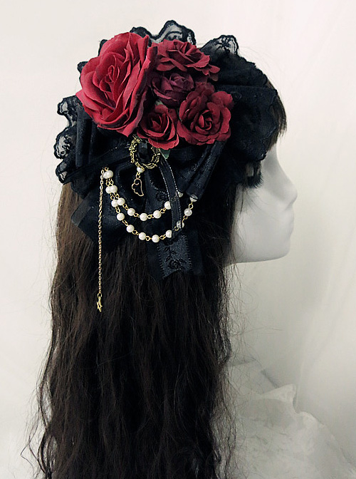 Multicolor Rose Lace Bead Chain Elegant Gothic Lolita Hair Clip  |  Lolita Hairpins