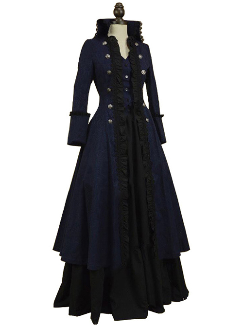 Multicolor Victorian Steampunk Lolita Prom Long Dress And Coat Set  |  Plus Size Lolita Dresses