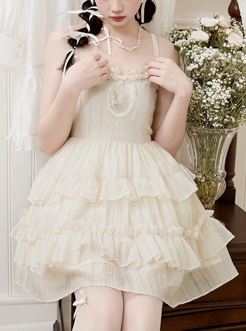 Music Box Series French Girl Swan Embroidered Ruffle Cake Skirt Classic Lolita Sleeveless Dress  |  Classic Lolita Dresses