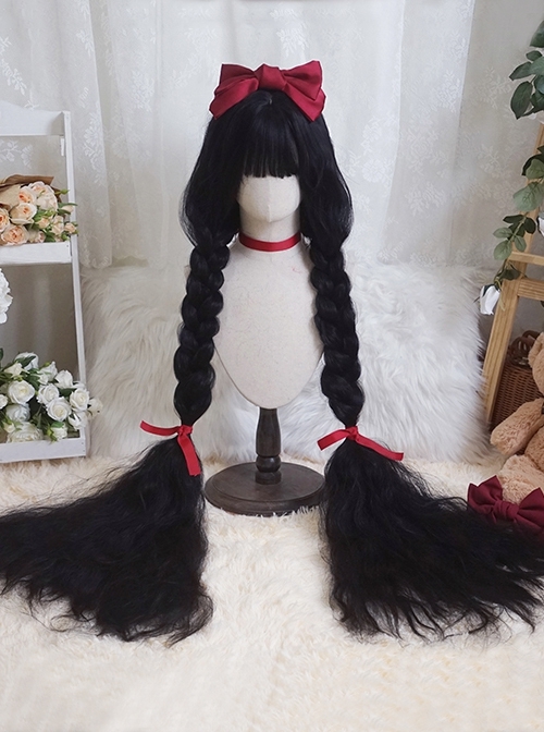 Natural Black Princess Long Curly Hair Super Long Small Curly Hair Qi Bangs Classic Lolita Wig  |  Wigs