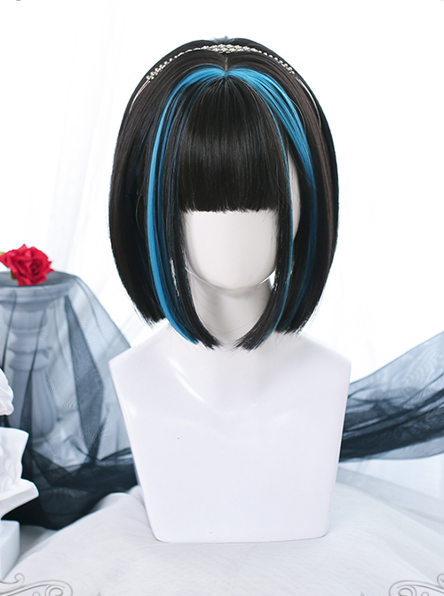 Natural Hair Band Style Dyed Short Straight Wig Gothic Lolita Wigs  |  Wigs