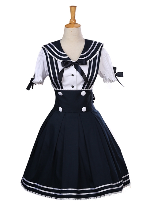 Navy Style Short Sleeve School Lolita Dress Set  |  Plus Size Lolita Dresses