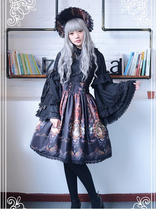 Neverland Lolita Ode to Rococo Black Lolita Skirt  |  Skirts