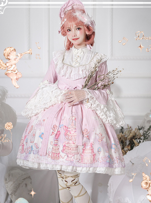 November’s ode Series OP Cute Printing Sweet Lolita Trumpet Sleeve Dress  |  Sweet Lolita Dresses