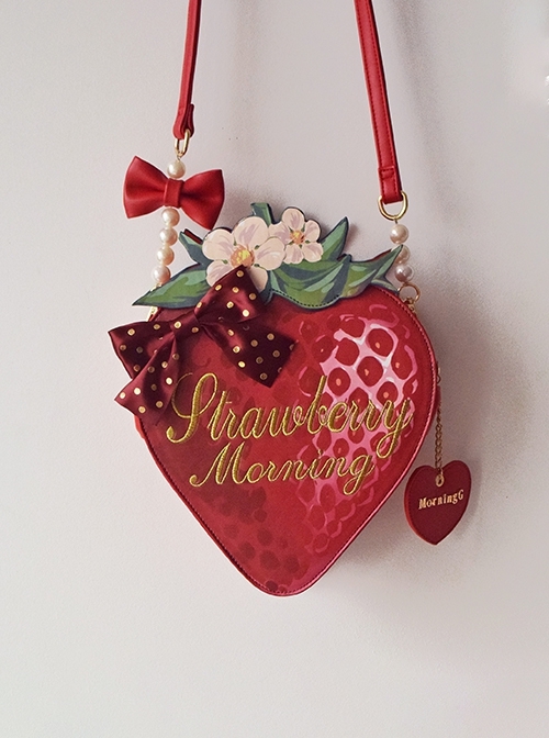 One Strawberry Series Sweet Cute Strawberry Shaped Bowknot Cross Body Shoulder Handheld Lolita Bag  |  Lolita Bags