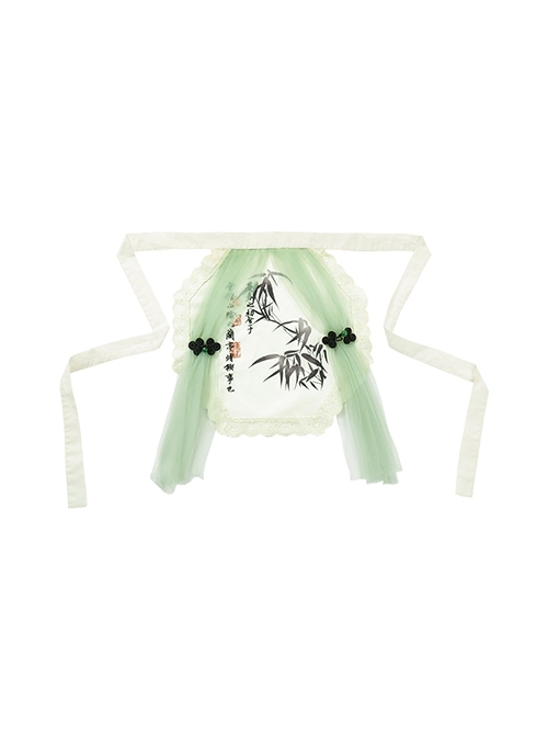 Orchid Pavilion Window Talk Series Chinese Style Apricot Classical Window Shape Light Green Yarn Element Classic Lolita Apron  |  Skirts