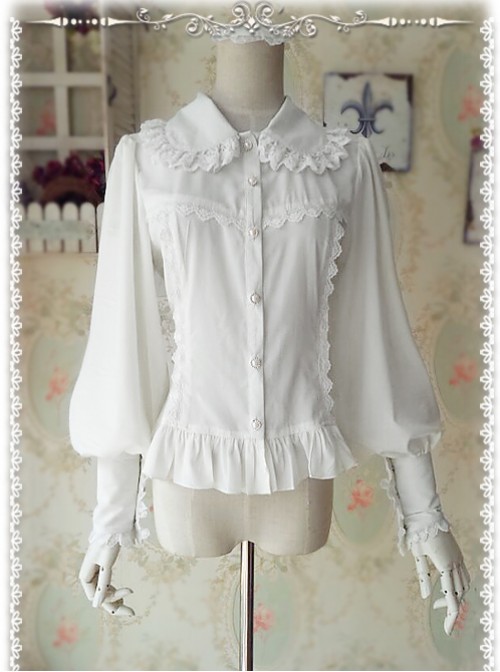 Ordinary Leg-of-mutton Sleeve White Chiffon Classic Lolita Shirt  |  Blouses