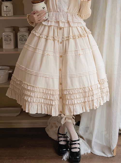 Palace Style Apricot Basic Daily Exquisite Vintage Gorgeous Ruffles Versatile Classic Lolita Skirt SK  |  Skirts