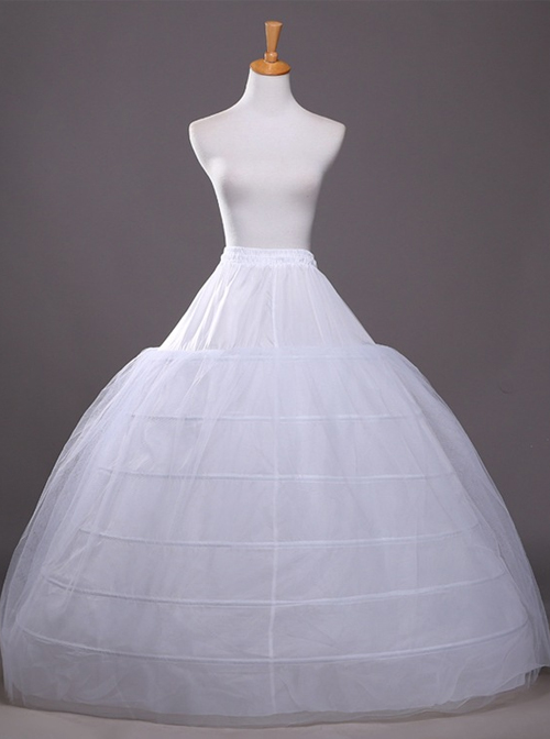 Palace Style Elastic Waist Classic Lolita White Skirt Bracing  |  Skirts