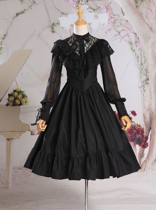 Palace Style Retro Fake Two Pieces Lace Embroidery Classic Lolita Dress  |  Classic Lolita Dresses