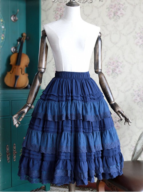 Peacock Blue Elegant Multi Layer Chiffon Lolita Petticoat  |  Skirts