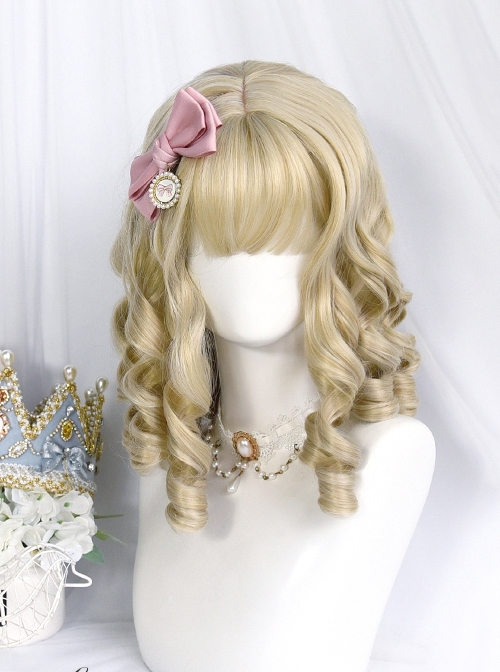 Pearl Girl Series Golden Bangs Retro Roman Roll Short Curly Wig Classic Lolita Wigs  |  Wigs