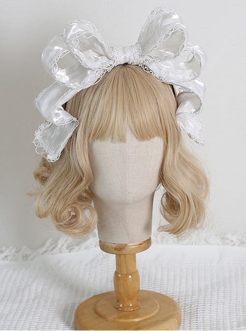 Pearlescent Fairy Sweet Lolita Lace Big Bow Adjustable Ribbon Miss Furla Headband  |  Lolita Headbands