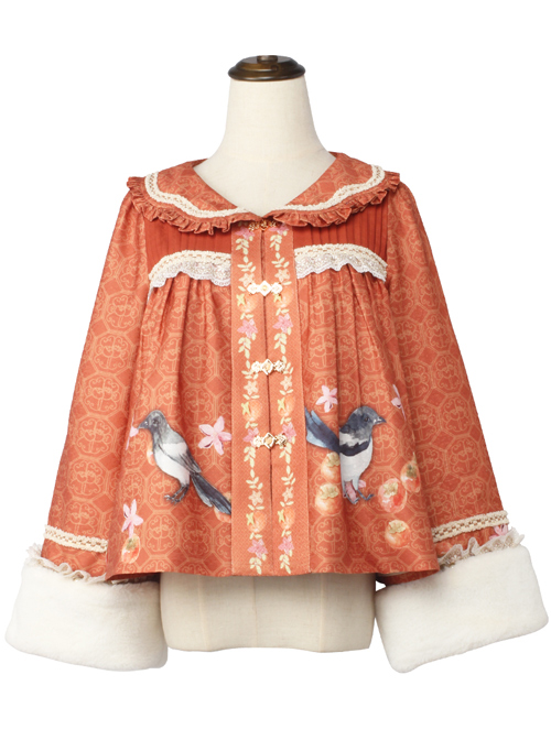 Persimmon Printing Chinese Style Sweet Lolita Thin Short Coat  |  Coat & Jacket