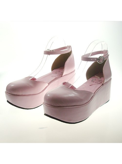 Pink 2.7″ Heel High Romatic Synthetic Leather Point Toe Ankle Straps Platform Girls Lolita Shoes  |  Lolita Shoes