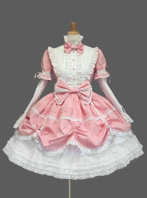 Pink And White Cute Bows Sweet Lolita Dress  |  Plus Size Lolita Dresses