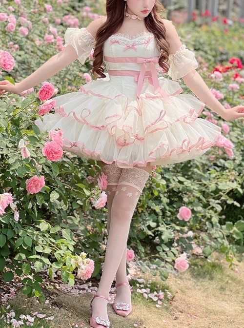 Pink Bowknot Lace Sweet Ballerina Style Slim Fit Daily Sweet Lolita Sleeveless Dress  |  Classic Lolita Dresses