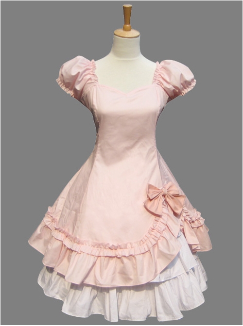 Pink Cotton Princess Hort Sleeve Dress Match The Cake Skirt  |  Plus Size Lolita Dresses