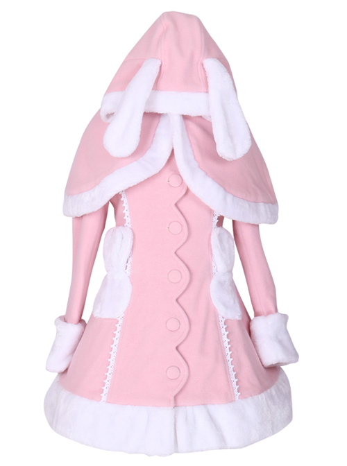 Pink Cute Bunny Shawl Sweet Lolita Winter Jacket  |  Coat & Jacket