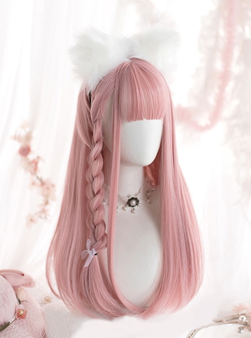 Pink Cute Girl Air Bangs Long Straight Hair Sweet Lolita Wig  |  Wigs