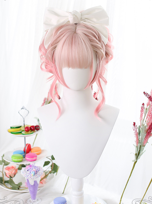 Pink Gradient Dual Horsetail Clips Sweet Lolita Wigs  |  Wigs